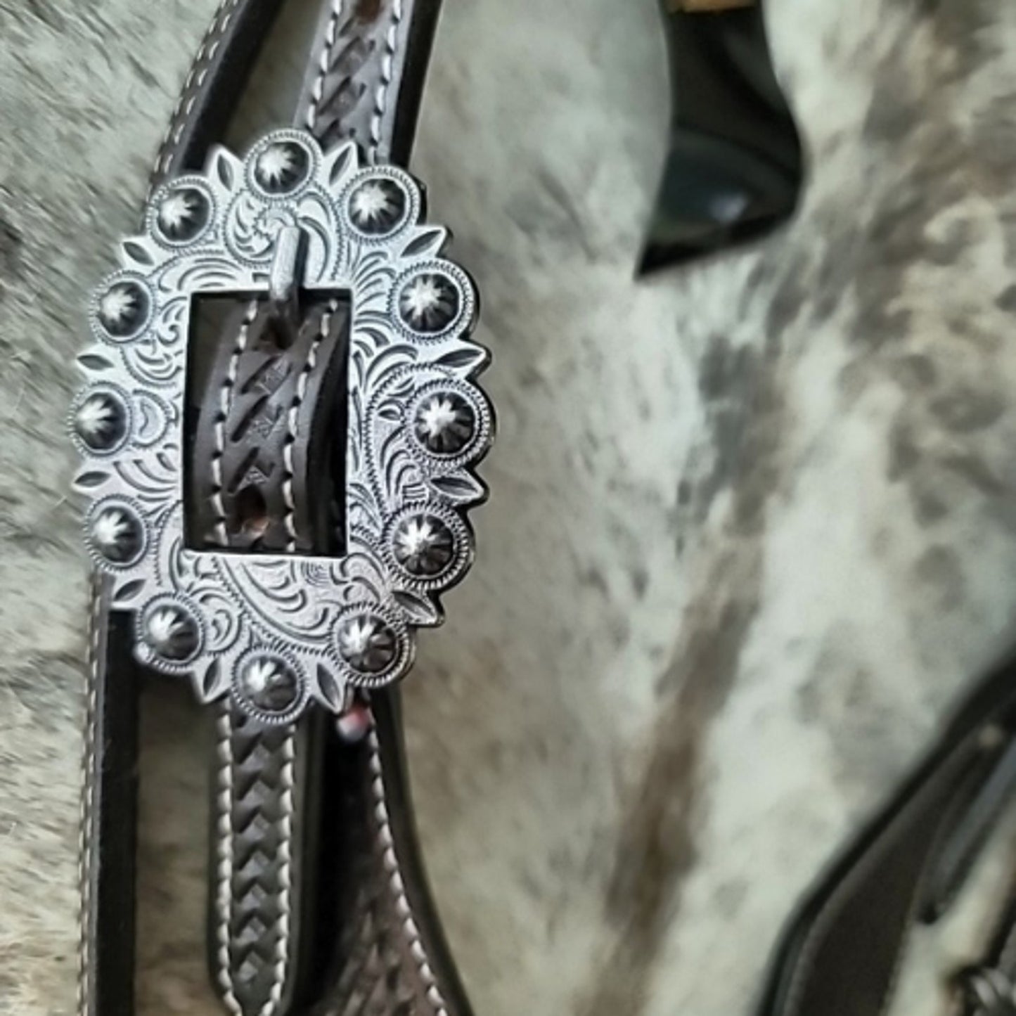 Grewal Antiqued Silver Dark Oil Horse Size Headstall NEW