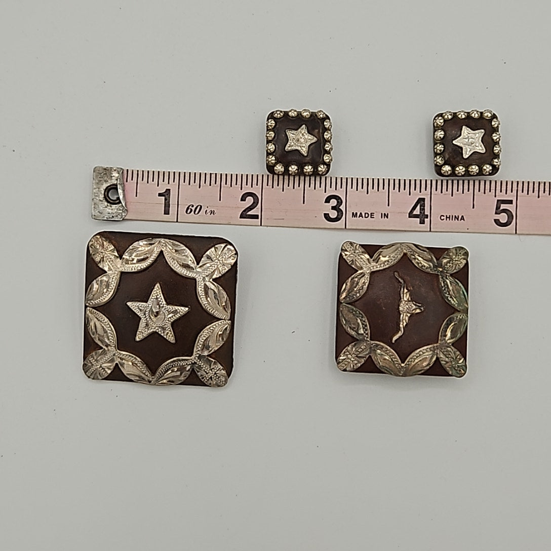 Antiqued Brown Western Conchos Overaly with Chicago Screws - by PAG