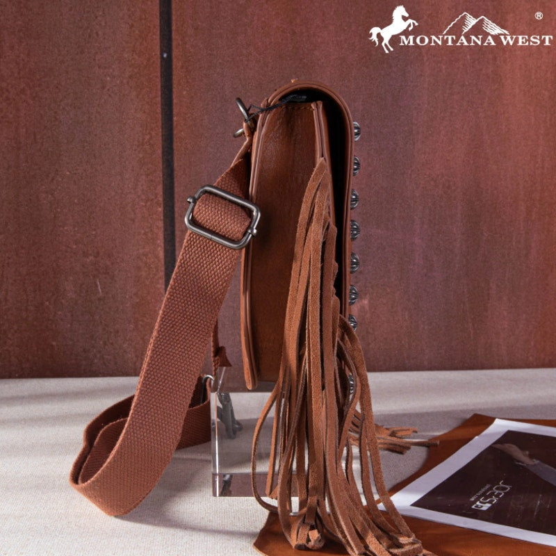 Montana West Saddle Fringe Belt or Sling Bag Brown NEW