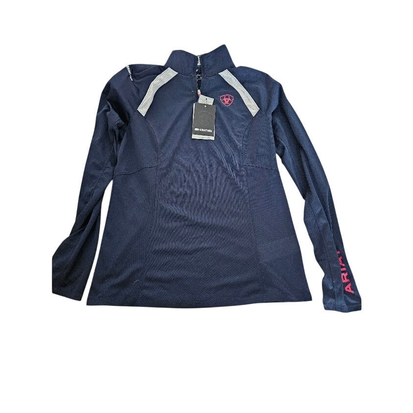 Ariat Navy Blue, Red and White Sunstopper 2.0 Team 1/4 Zip Baselayer Womens Med