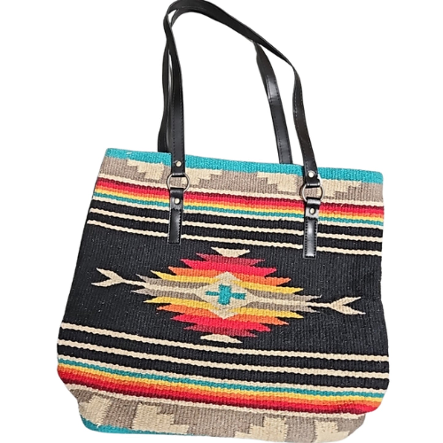 Southwestern Tote Bag Black, Cream Orange, Turquoise NEW