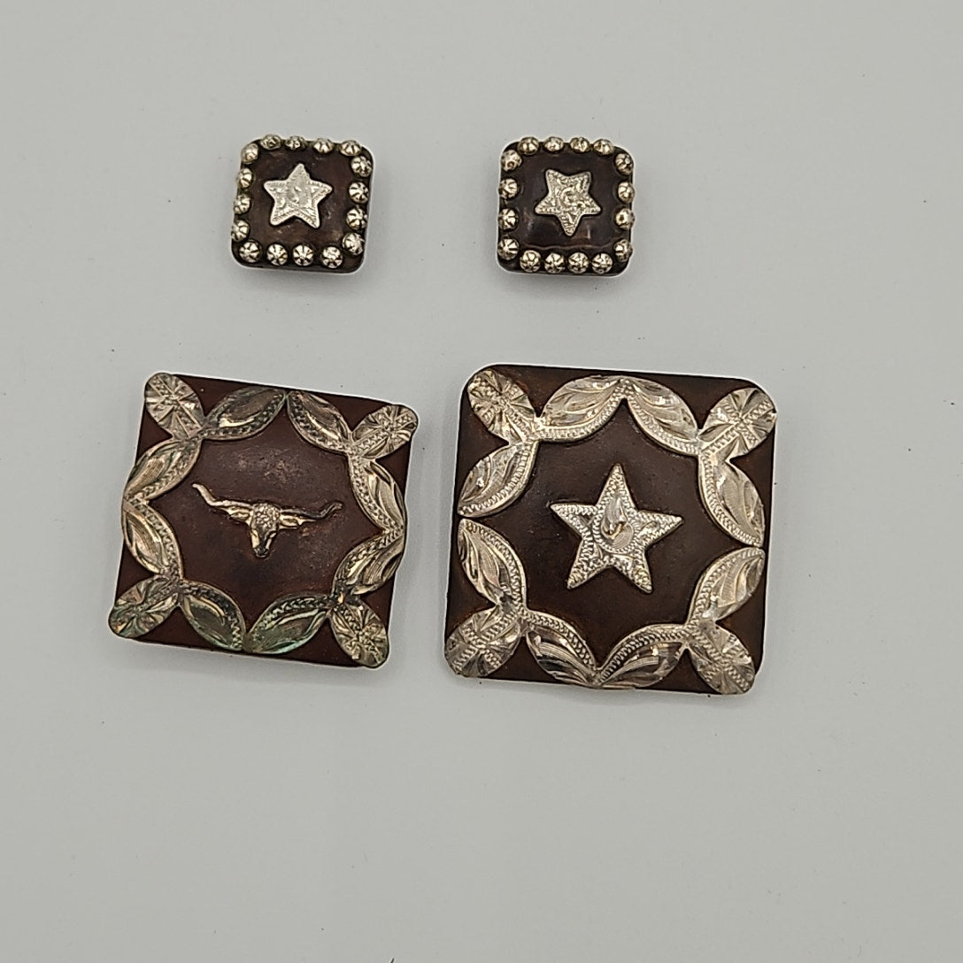 Antiqued Brown Western Conchos Overaly with Chicago Screws - by PAG