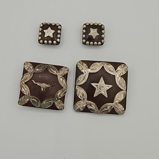 Antiqued Brown Western Conchos Overaly with Chicago Screws - by PAG