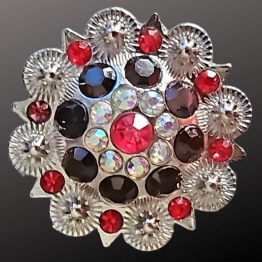 Western Scarf Slide Red Black Crystal Silver NEW