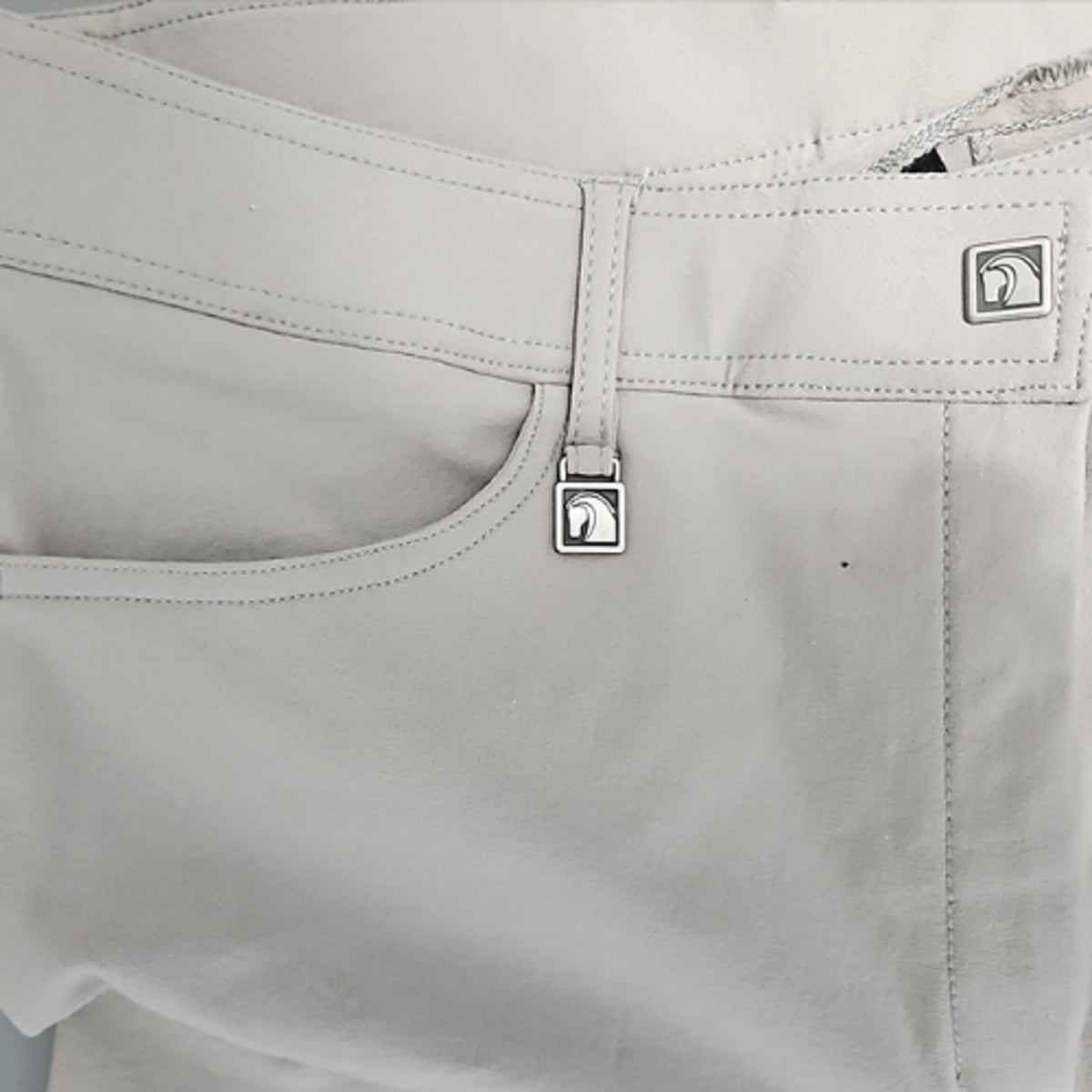 Romfh Full Seat Tan Gray English Breeches Size 34L Pre-Loved