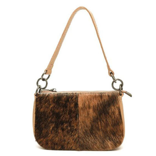 Montana West Genuine Leather and Cowhide Clutch Crossbody Purse Handbag Tan NEW