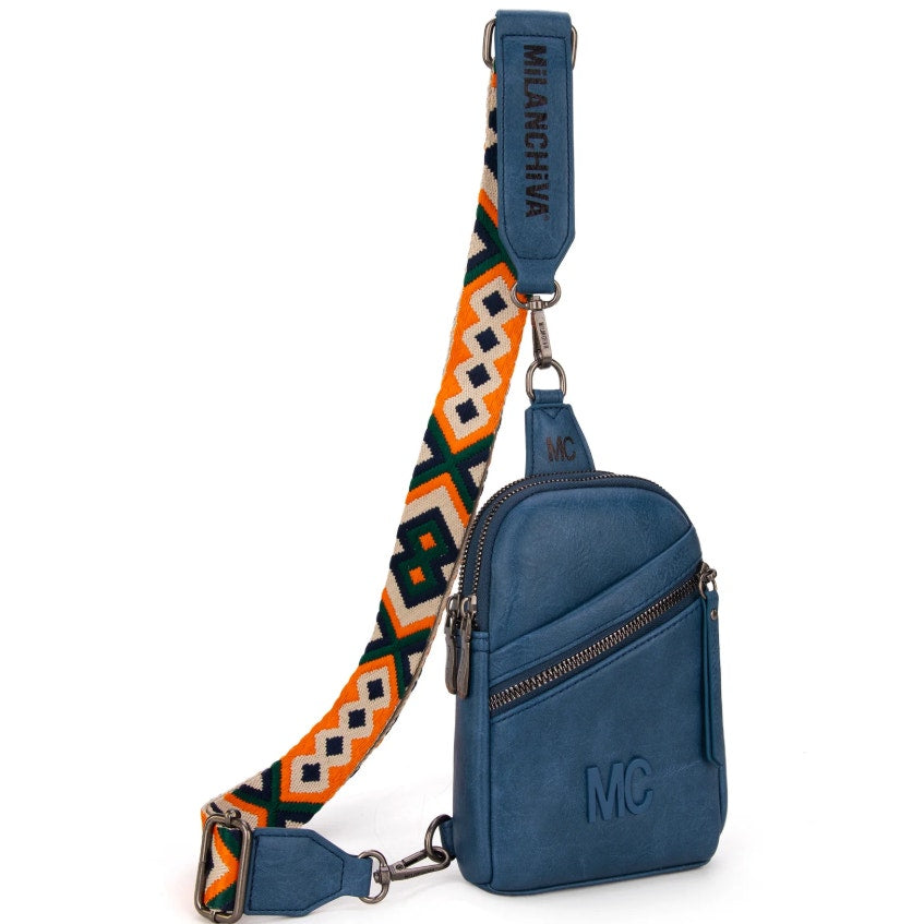 Milan Chiva Montana West Sling Crossbody Bag NEW bluejean color