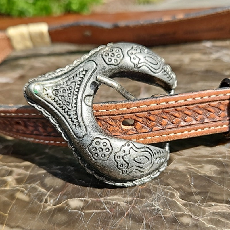Double S Handtooled Leather Belt Size 26 Pre-Loved