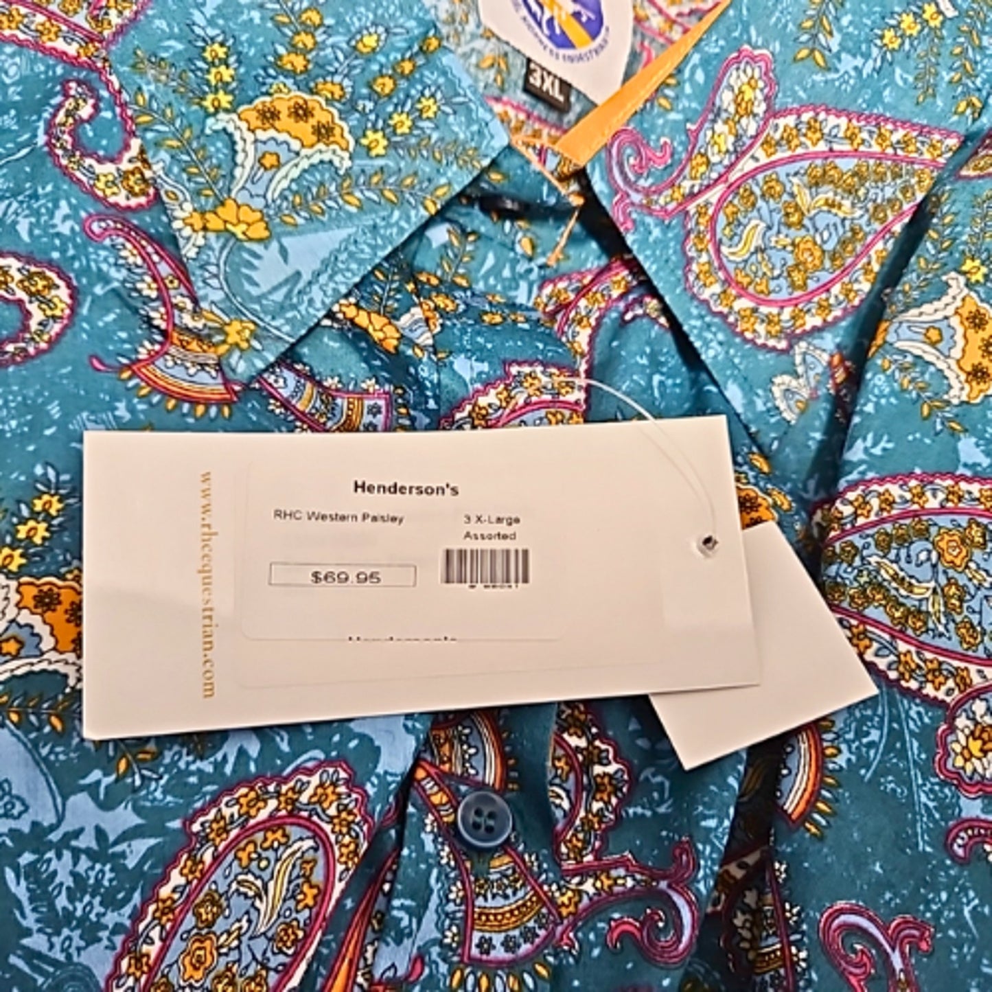 Royal Highness Equestrian Western Show Shirt Teal Paisley 3XL NWT