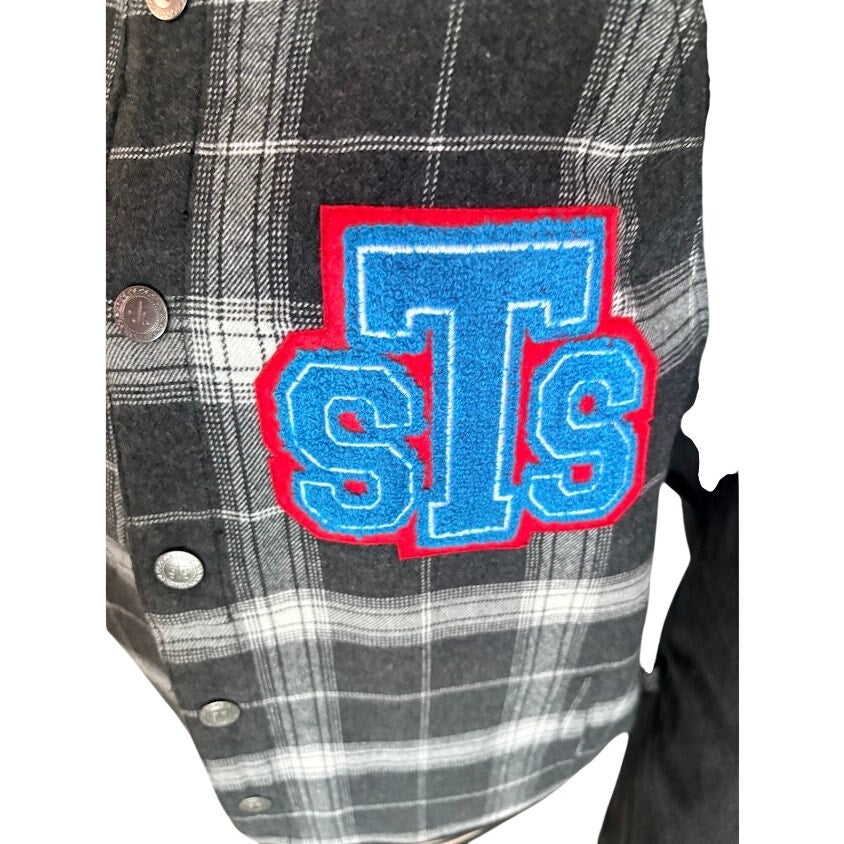 STS Ranch Wear Western Varsity Jacket Womens Large Plaid Patches New