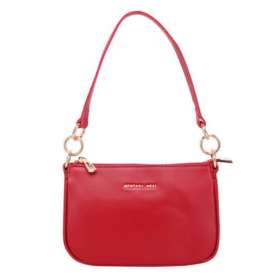Montana West Genuine Leather Clutch Crossbody Purse Handbag Red