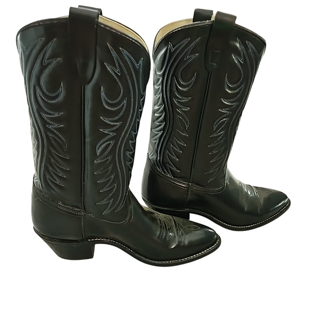 Texas All American Made USA Black Cowboy Boots Size 9 1/2 D Western