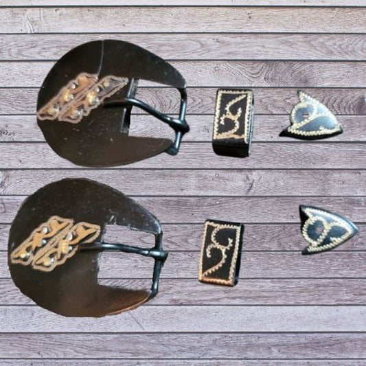 Bridle Trim Set Black Steel silver Action Company with Jewelers Brass