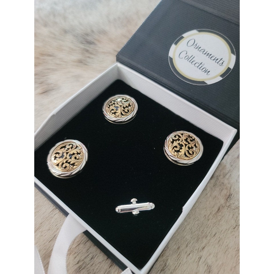 Blanket Link Horse Show Number Pins Two Tone Scroll Gold & Silver