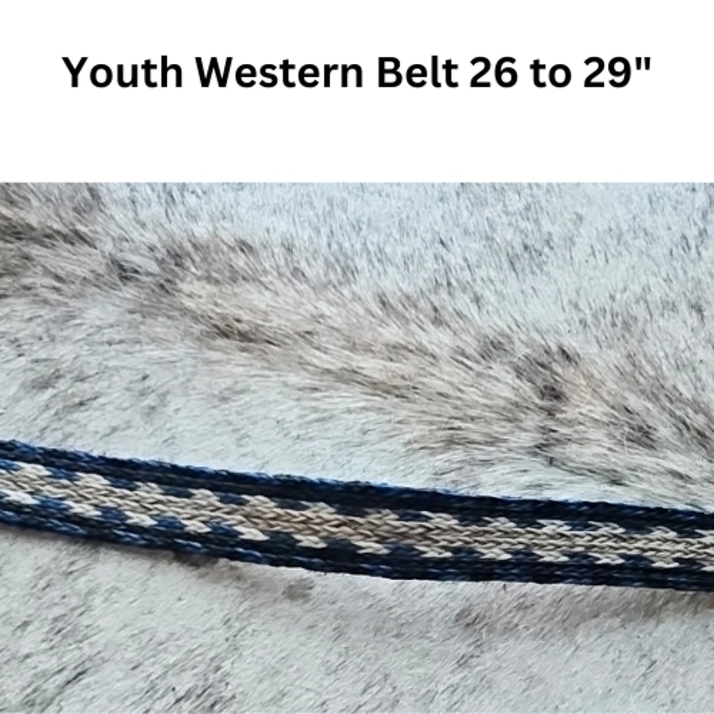 Youth Western Belt Hitched 26" to 29" Black Cream and Blue USED