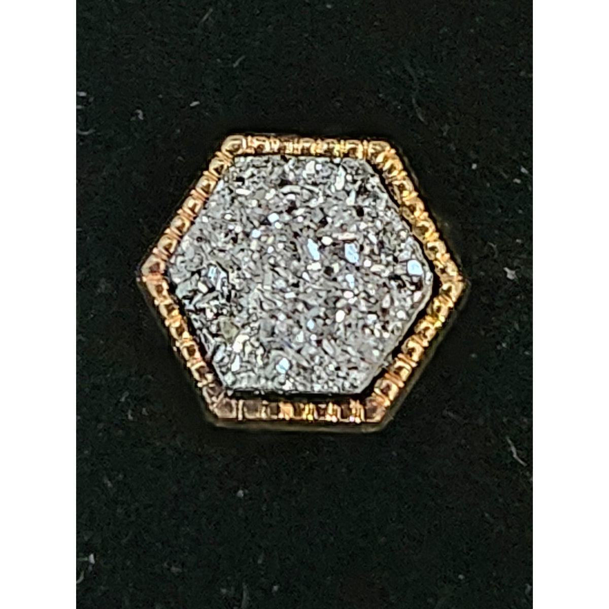 Gray Druzy Earrings Post Back Gold Framed Hexagon NEW