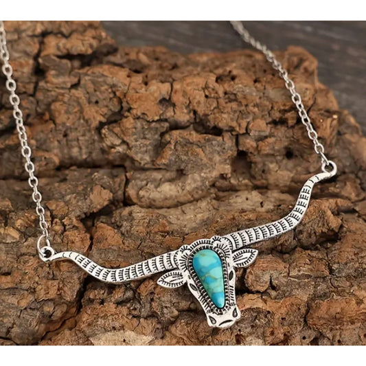 Steerhead Necklace Silver and Turquoise
