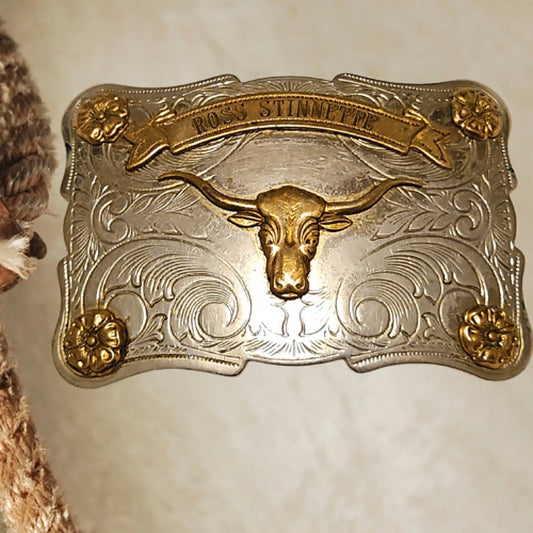 Ross Stinnette Steerhead Buckle by Rockmont Nickel Silver Pre-Loved
