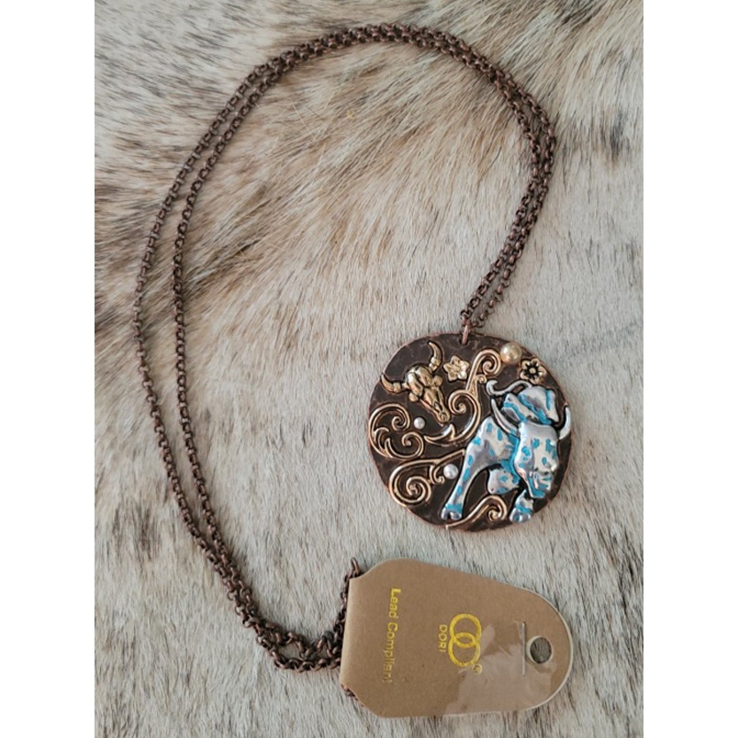 Large Bull Necklace Long box chain Stunning!